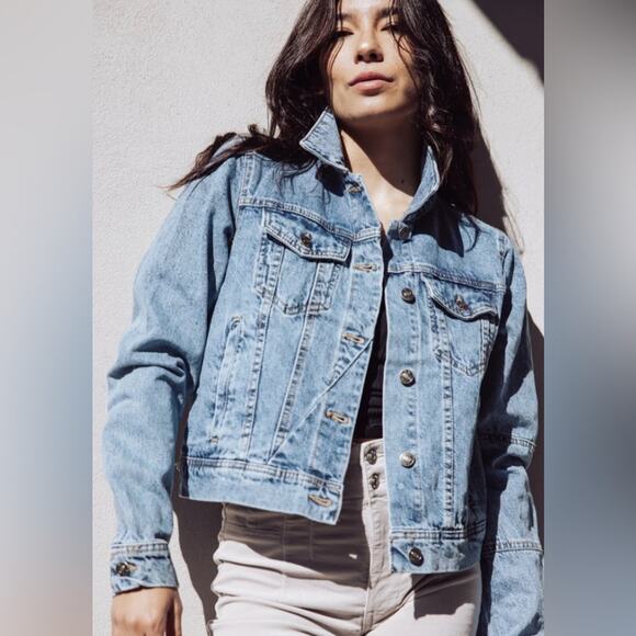 UEC FREE PEOPLE RUMORS Blue Jean Denim Jacket Sz M - Picture 1 of 8